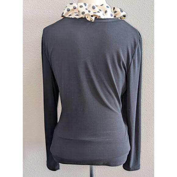 Joseph Ribkoff Polka Dot Ruffle Collar Surplice Wrap Style Blouse Black Cream 10 - Picture 2 of 4